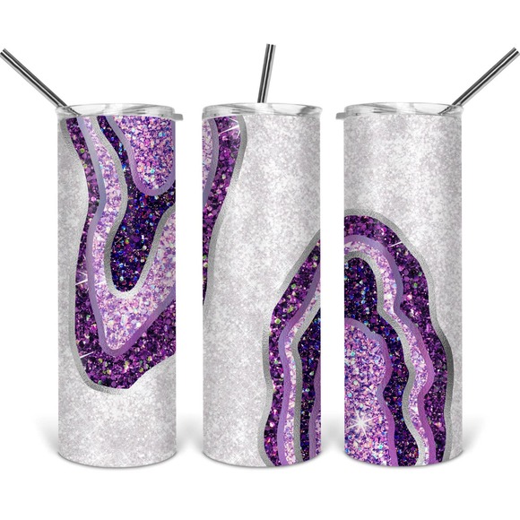 Purple Glitter Geode Stainless Steel Double Wall Tumbler 20 oz - Picture 1 of 5